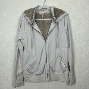 Athleta Jacket Full Zip Fuzzy Comfy Cozy Soft Sherpa White Sweatshirt Sweater